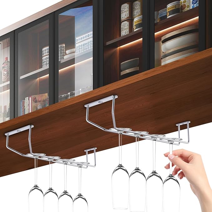 5 Pack Wine Glass Rack Stainless Steel Wine Glass Holder, 14inch Hanging Stemware Rack for Bar Kitchen Cabinet-CasaMuseHome