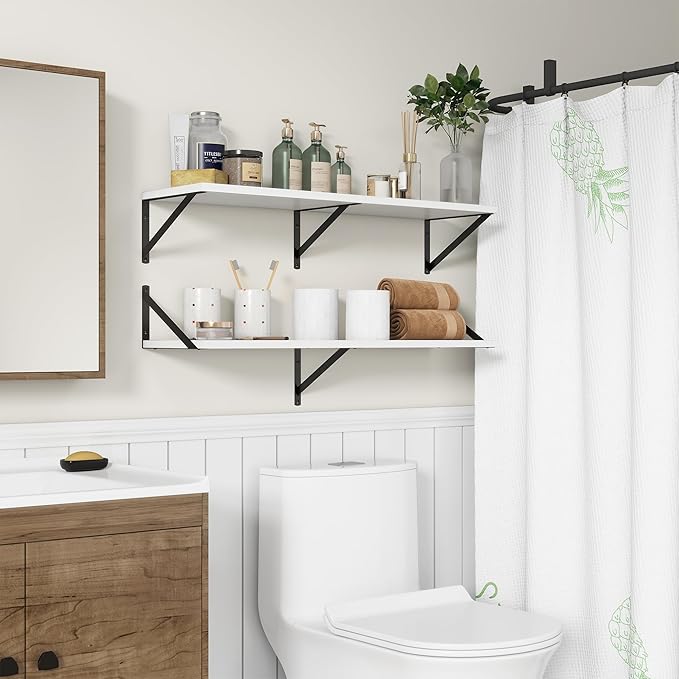 36"W x 10"D Floating Shelves, 10 Inch Deep White Floating Shelves, Farmhouse Rustic Deep Wall Shelves for Home Decor, Wide Large Floating Shelf for Bathroom, Living Room, Kitchen, Study Room-CasaMuseHome