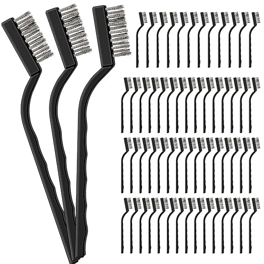 60 Pcs Mini Wire Brush Set Stainless Steel Wire Bristle Scratch Brush Small Metal Brush for Cleaning Curved Handle Masonry Welding for Cleaning Welding Slag and Rust Tool, Black, 6.7 Inches-CasaMuseHome