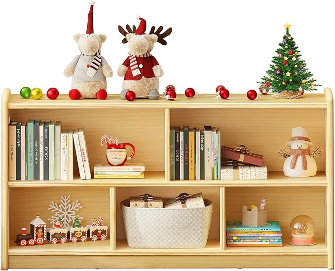 2-Tier Wood Montessori Cabinet for Kids, Toddler Room Book Shelves Toy Organizers and Storage, Small Book Shelf Storage for Baby Children, Furniture of Classroom, Nursery, Playroom-CasaMuseHome