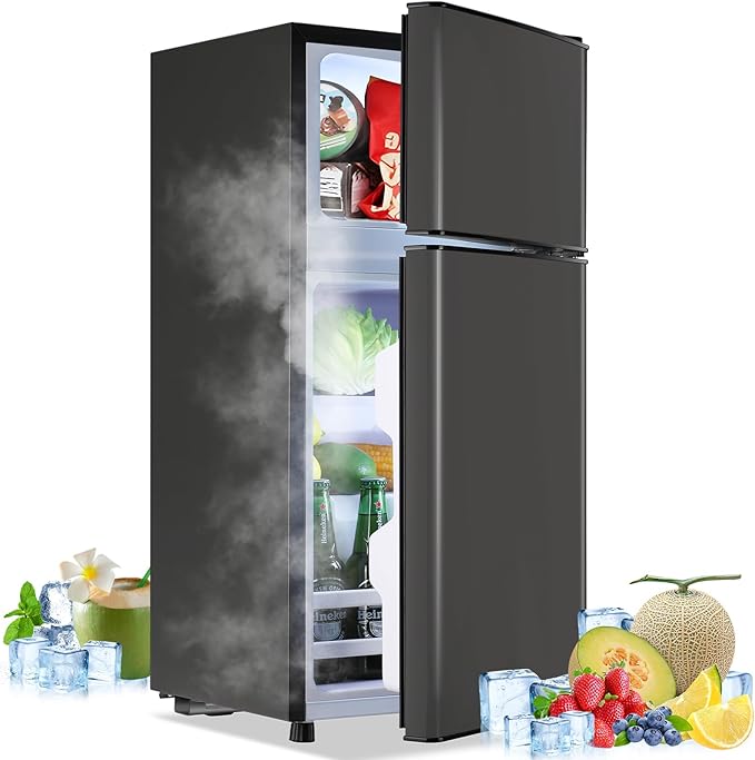 2.4 Cu.ft Mini Fridge with Freezer Compact Fridge Refrigerator Dual Door Small Fridge Senven Temp Gear Removable Shelves Dark Grey-CasaMuseHome