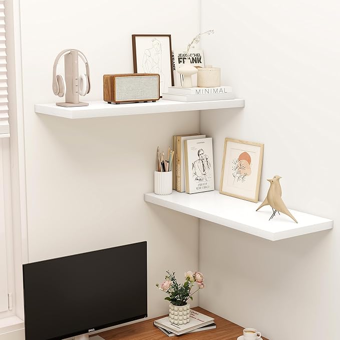 36" Floating Shelves for Wall, 12" Deep Slim White Floating Shelves, Wall-Mounted Shelves for Bedroom, Living Room, Kitchen, Bathroom - Set of 2-CasaMuseHome