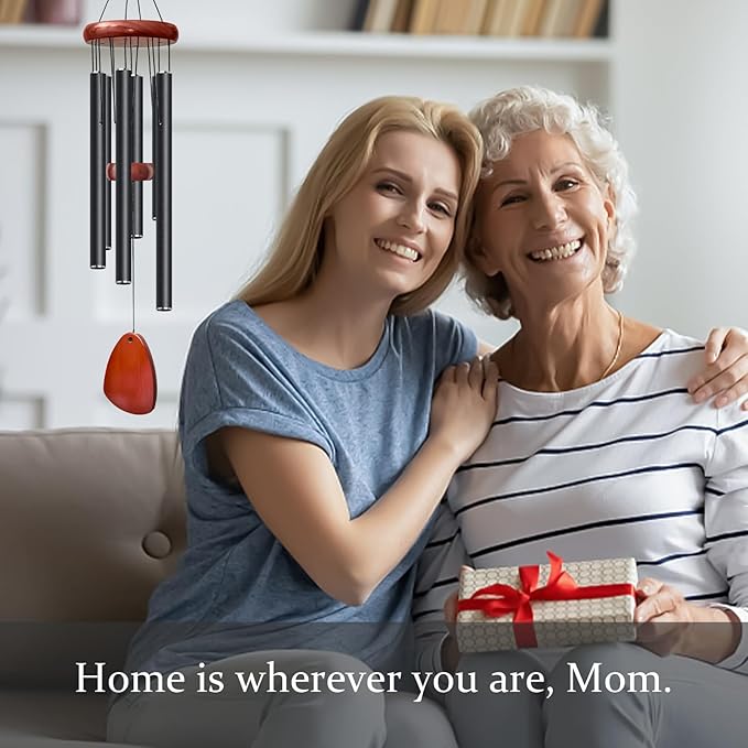 28" Wind Chimes for Mothers Day, Decorative Wind Chimes for Outside, Memorial Windchimes Remembrance Gift for Women Mom Grandma, Metal Wind Chime Outdoor Decor for Garden Patio Zen(Black 2Pack)-CasaMuseHome