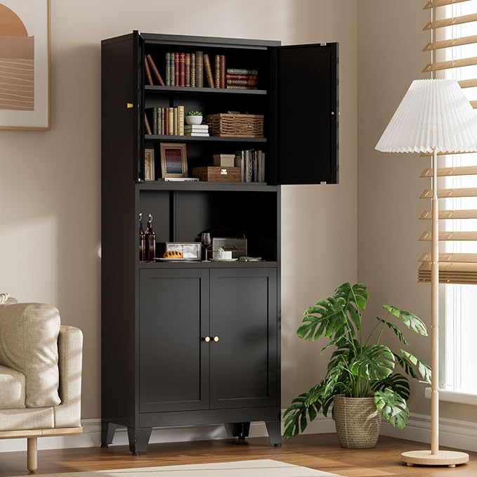 69" Tall Kitchen Pantry Cabinet, Metal Storage Cabinet with 4 Doors and Adjustbale Shelves, Freestanding Cupboards for Dining Room, Living Room, Bathroom-CasaMuseHome