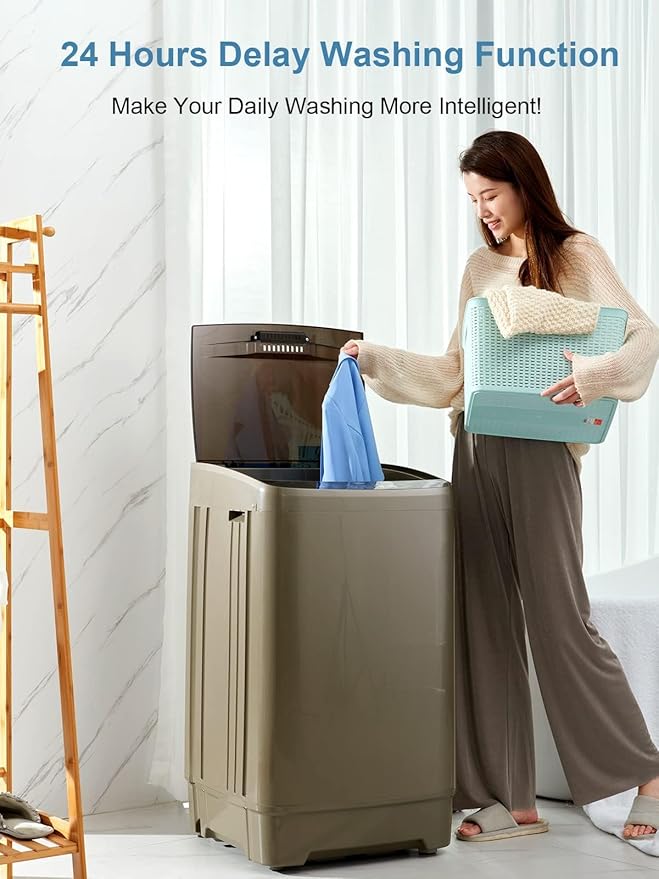 17.7 lbs Full Automatic Washing Machine with LED Display Compact Washing Machine with Drain Dump, 10 Wash Programs and 8 Water Levels Ideal for Dorms, Apartments, RV, Gold, KB03 GOLD6-3-CasaMuseHome