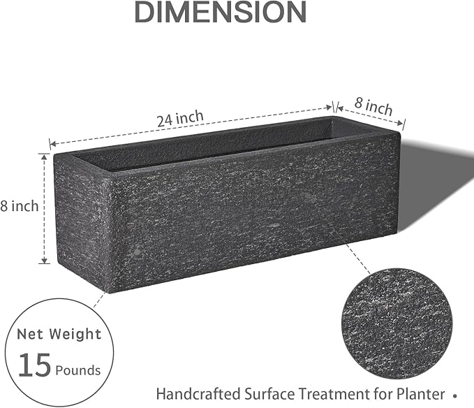 24 Inch Rectangular Concrete Planter,Durable All-Weather Use with Drainage Holes,Large Rectangular Planter for Outdoor Indoor Plants-CasaMuseHome