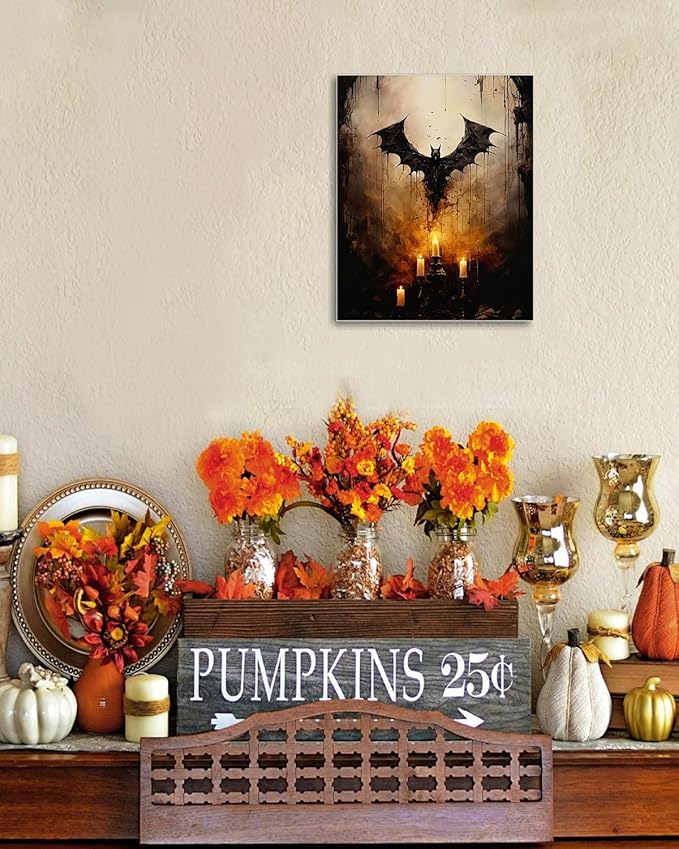 AbcCustomize Halloween Canvas Wall Art - Vintage Moody Bat Poster, Gothic Dark Academia Wall Decor, Spooky Halloween Decor for Farmhouse & Cottage, Fall Decorations Indoor for Living Room & Bedroom-CasaMuseHome