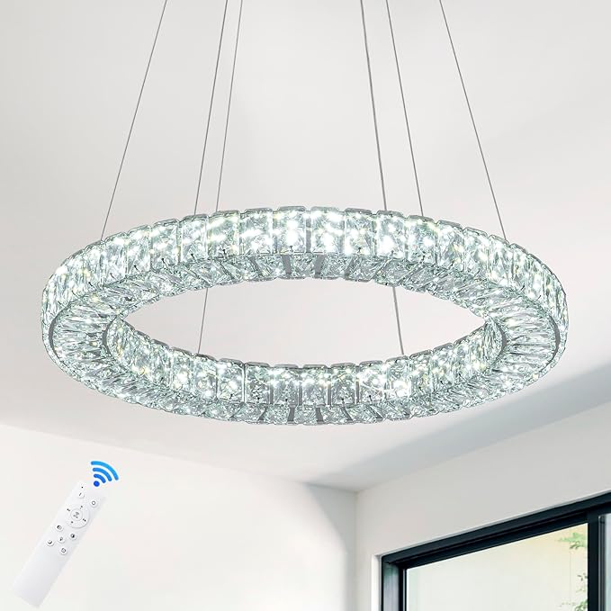 22" Chandelier Crystal Chandeliers Ceiling Light Fixture with Remote Control Flush Mount Ceiling Lights for Living Room Dining Room Bedroom(dimmable)-CasaMuseHome