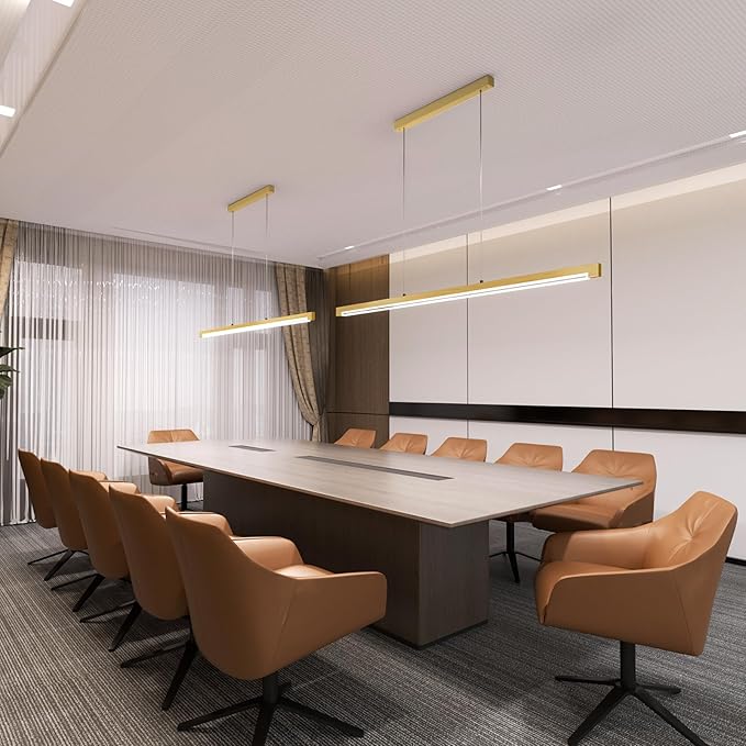 40W Gold Linear Pendant Light Aluminum, 54" Dimmable Kitchen Island Lighting with Remote & App Control, Adjustable CCT (3000K-6000K), Dining Room Chandelier for Home Office Study-CasaMuseHome