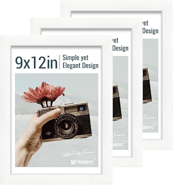 9x12 Frame 3 Pack - White Woodgrain, HD Tempered Glass, 9 x 12 Picture Frame for Photos, Tabletop or Wall Display-CasaMuseHome