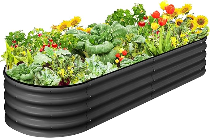 2 Pcs 4.5x2x2ft Oval Raised Garden Bed, Galvanized Raised Beds,Open-Ended Base Metal Raised Planter Beds,Garden Bed Outdoor,Planter Raised Boxes for Vegetables, Flowers,Tool-Free Asse,Gray-CasaMuseHome
