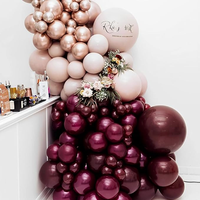 130pcs Burgundy Balloons Different Sizes 18" 12" 10" 5" Wine Red Balloons for Birthday Graduation Bride Baby Shower Wedding Decorations-CasaMuseHome