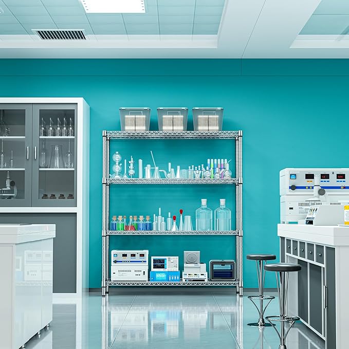 1760 LBs 4 Tier Storage Rack Metal Wire Shelving Unit, Storage Standing Shelf Organizer for Laundry Bathroom Kitchen Pantry Garage Utility Room, Chrome 17.7" D x 59.1" W x 70.4" H-CasaMuseHome