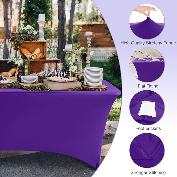 ABCCANOPY 6 FT Purple Spandex Table Cover Stretch Fitted Wrinkle Resistant Tablecloth Reuse for Rectangular Folding Table Patry Event Wedding Banquet Protector-CasaMuseHome