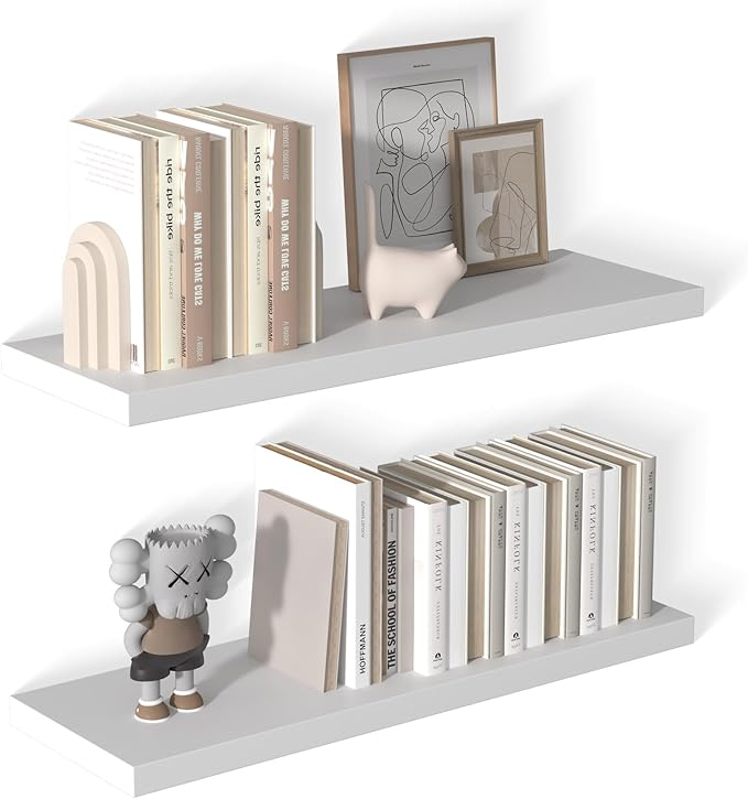 12 Inch Deep Floating Shelves for Wall 2 Pack White Floating Shelves Large Storage Space Wall Mount Shelf for Living Room Kitchen Bathroom 36" W x 12" D x 1.2" White-CasaMuseHome