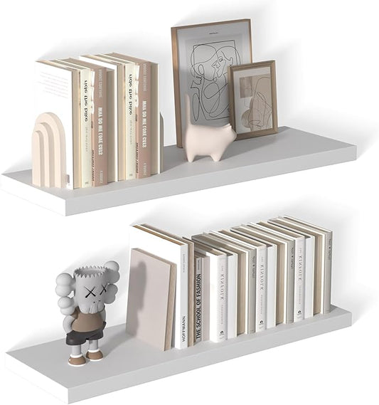 12 Inch Deep Floating Shelves for Wall 2 Pack White Floating Shelves Large Storage Space Wall Mount Shelf for Living Room Kitchen Bathroom 36" W x 12" D x 1.2" White-CasaMuseHome