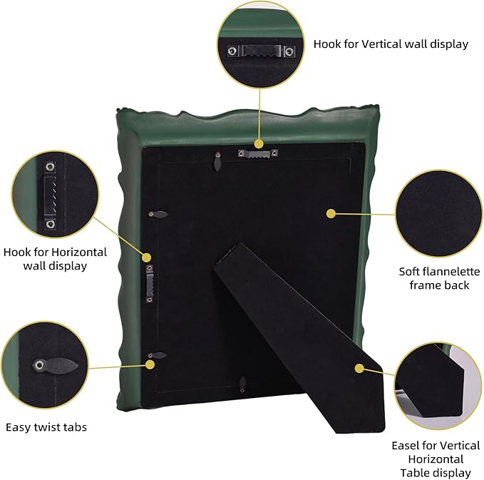 8x10 Vintage Picture Frame with Embossed Flower Design, Green Ornate Frame for 8x10 or 5x7 Pictures with White Mat, Hand-Crafted Resin Antique Frames for Tabletop & Wall Hanging, Home Decor (Green )-CasaMuseHome