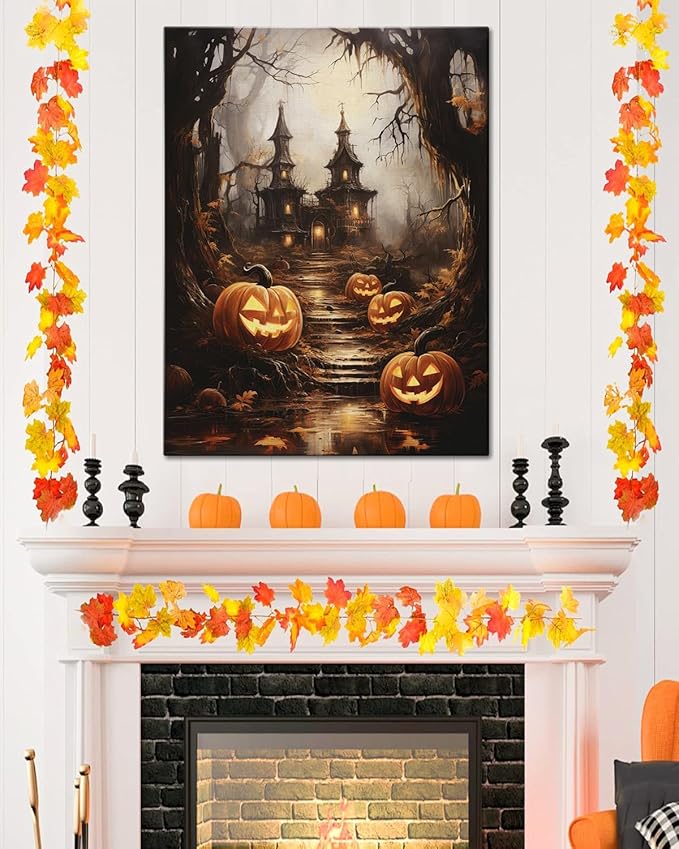 AbcCustomize Halloween Canvas Wall Art - Spooky Haunted House & Eerie Pumpkins Poster, Gothic Fall Decorations for Home, Vintage Halloween Decor Indoor for Living Room, Bedroom & Party-CasaMuseHome