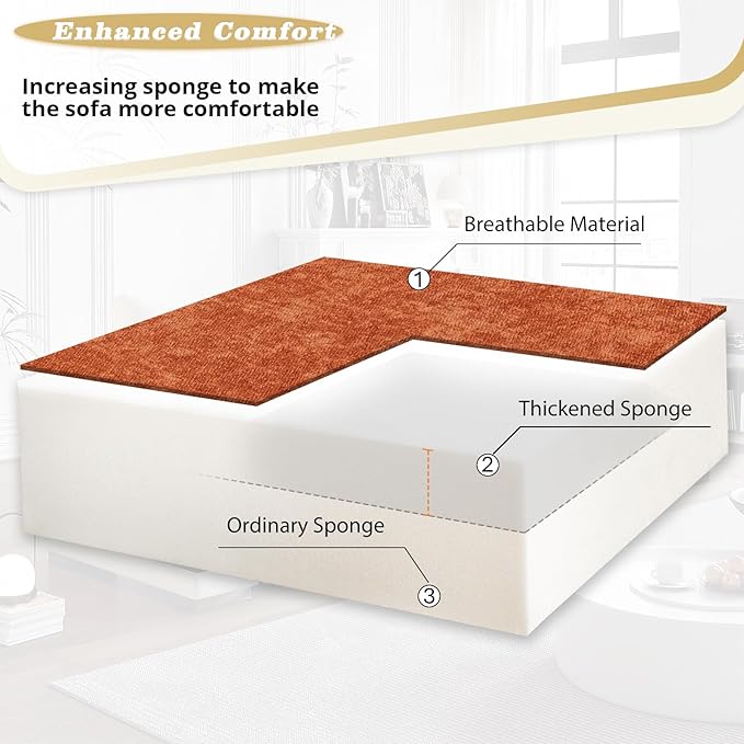 ACMEASE110“ Inches L-Shaped Pull Out Sofa Bed w/Storage Chaise & Adjustable Back, Chenille Sectional Sofa w/USB Port,Tufted Sleeper Couch w/Cup Holders for Living Room, Orange-CasaMuseHome