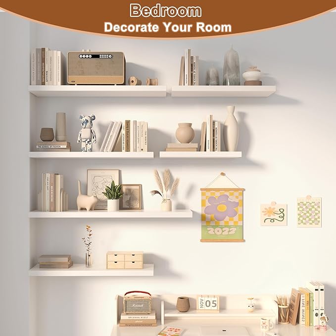 48 Inch Floating Shelf 1 Pack Large Floating Shelves for Wall No Drilling Accessories Included Deep Wall Shelves for Living Room Kitchen Farmhouse 48" W x 12" D x 1.2" White-CasaMuseHome