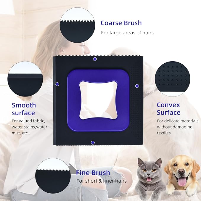 3 in 1 Mini Pet Hair Removal Tool, Dog and Cat Square Hair Remover for Car Detailing Supplies, Clothes, Couch and Carpet, Fur Cleaning Supplies for Furniture-Ergonomic and Anti-Slip, Mini Pet Supplies-CasaMuseHome
