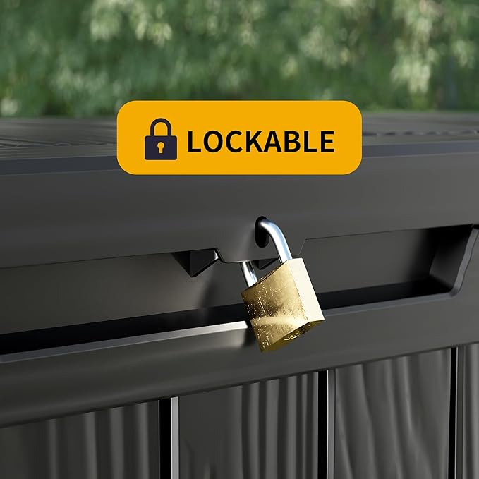 270 Gallon Outdoor Storage Box Waterproof Lockable Resin Deck Box Large, Patio Storage Bin for Pool Accessories Cushion Furniture, Garden Tools, UV-Resistant Outside Delivery Black-CasaMuseHome