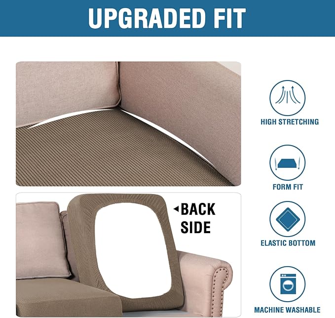 H.VERSAILTEX Super Stretch Individual Seat Cushion Covers Sofa Covers Couch Slipcover Sets Thick Jacquard Textured Twill Fabric (3 Piece Sofa Cushion Covers, Macchiato)-CasaMuseHome