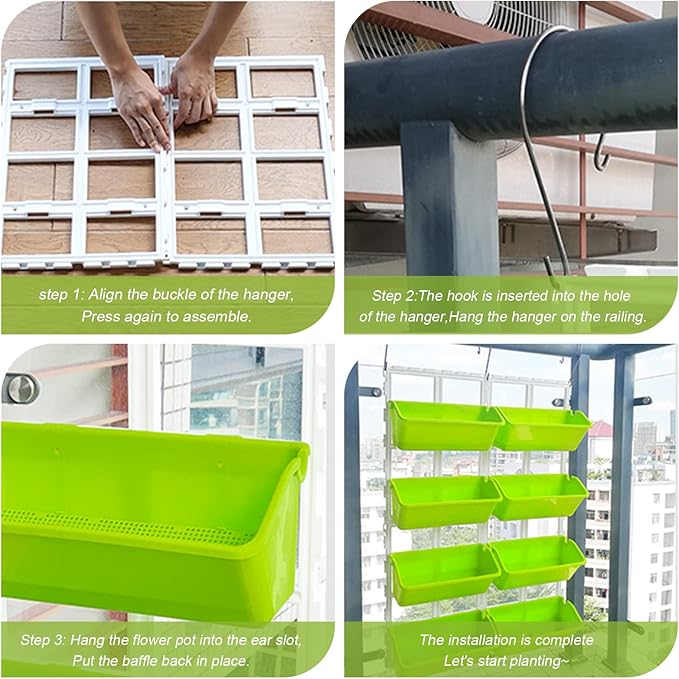 8 Pockets Vertical Planters,Wall Mounted Plastic Plant Grow Pots,Wall Pocket Planters for Indoor,Outdoor,Balcony,Garden Decoration,Light Green-CasaMuseHome