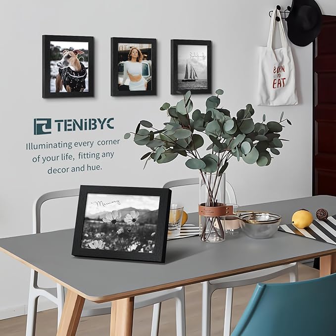 8x10 Picture Frame Set - 3 Pack, Textured Black Solid Wood, HD Tempered Glass, Gallery Photo Frame, Table or Wall Display-CasaMuseHome