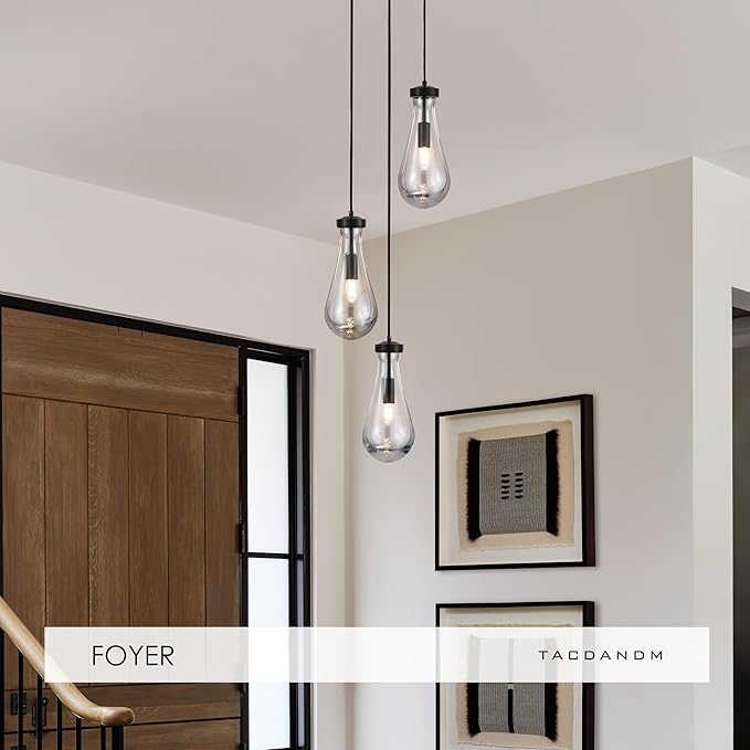 3-Light Raindrop Pendant Light Fixtures, Black Glass Pendant Lighting, Teardrops Modern Hanging Light for Entryway Foyer Kitchen Island Dining Living Room Hallway-CasaMuseHome