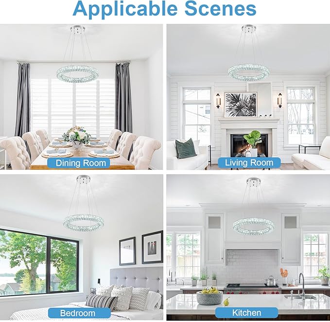 22" Chandelier Crystal Chandeliers Ceiling Light Fixture with Remote Control Flush Mount Ceiling Lights for Living Room Dining Room Bedroom(dimmable)-CasaMuseHome