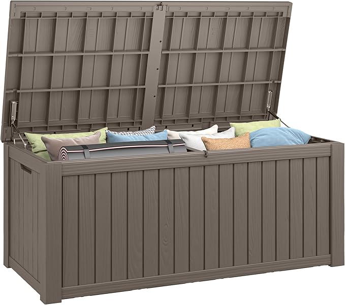 150 Gallon Resin Deck Box, Large Indoor and Outdoor Storage Box, Weatherproof and UV Resistant Outdoor Storage Box with Built-in Steel Beams for Patio, Cushions, Pool Supplies-CasaMuseHome