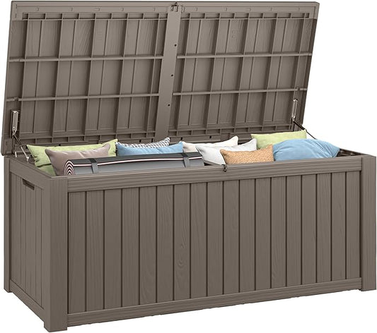 150 Gallon Resin Deck Box, Large Indoor and Outdoor Storage Box, Weatherproof and UV Resistant Outdoor Storage Box with Built-in Steel Beams for Patio, Cushions, Pool Supplies-CasaMuseHome