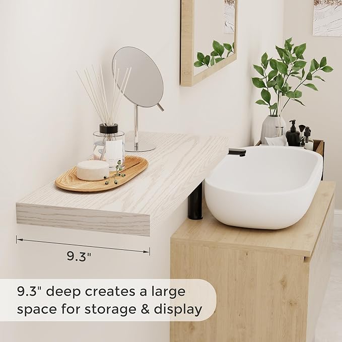 24 x 9 Floating Shelves, 9 Inch Deep Floating Shelf Wall Mounted, 24 Inch Bathroom Shelves Set of 2, Rustic Wood Wall Shelf for Bedroom, Living Room, Brich Color-CasaMuseHome