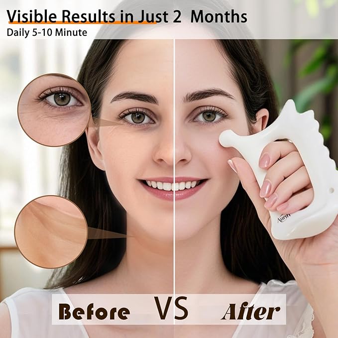 6-in-1 Ceramic Gua Sha Tool for Face & Body - Manual Facial Massage for Lymphatic Drainage, Jaw Lifting, Puffiness Care, Neck Massage for Stress Relief at Home, Self Care Gift for Mum Wife White-CasaMuseHome