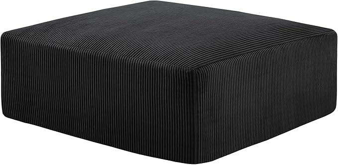 40" Square Stuffed Ottoman Pouf for Sofa Couch, Corduroy Poufs with Foam Chunk Filling, Furry & Fluffy Foot Stool Movable Ottoman. 40 * 40 Floor Poufs Foot Rest for Living Room, Black-CasaMuseHome