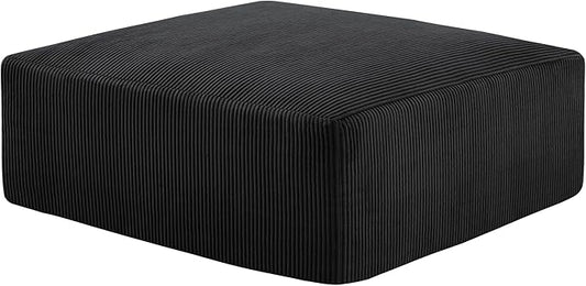 40" Square Stuffed Ottoman Pouf for Sofa Couch, Corduroy Poufs with Foam Chunk Filling, Furry & Fluffy Foot Stool Movable Ottoman. 40 * 40 Floor Poufs Foot Rest for Living Room, Black-CasaMuseHome