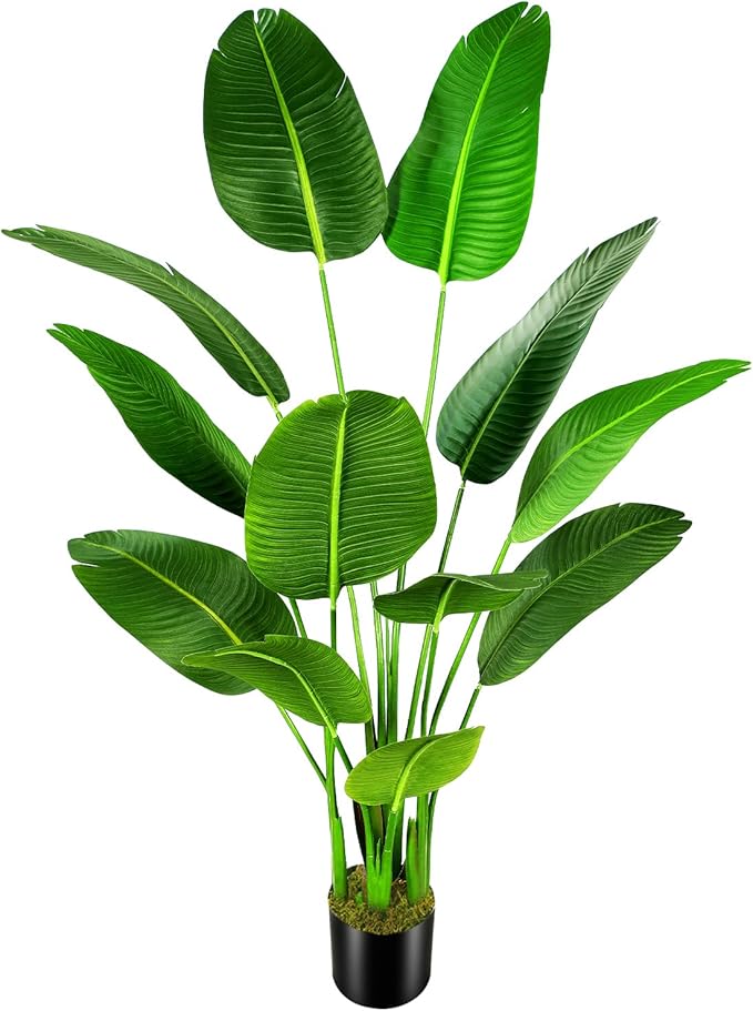 5.5ft Artificial Silk Bird of Paradise Palm Tree (65in) with 12 Trunks Faux Tree and Plastic Nursery Pot, Fake Plant for Office House Farmhouse Living Room Home Decor (Indoor/Outdoor)-CasaMuseHome