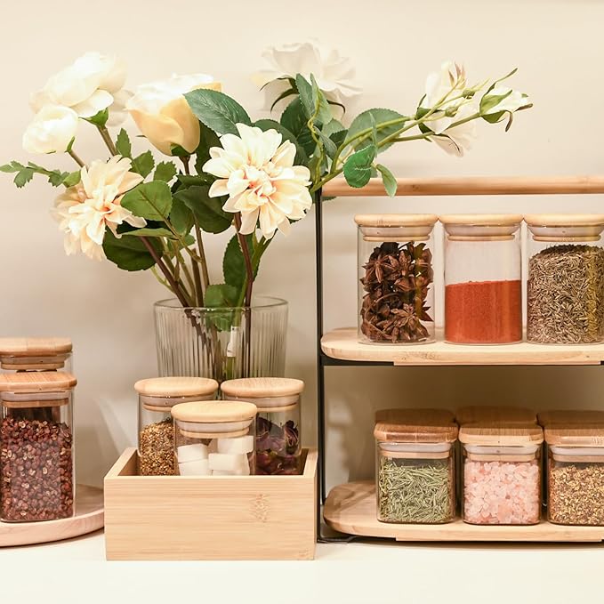 8oz Glass Food Storage Jars, Glass Jars with Bamboo Lids, Kitchen Storage Jars, Set of 12, Canisters with Airtight Lids for Spice, Coffee, Cookie, Pantry Organizers-CasaMuseHome