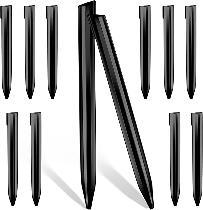 12Inch Metal Landscape Edging Stakes, 13Pcs Galvanized Steel Garden Stakes Top Curved Corrugated Landscaping Anchoring Spikes for Yard, Black-CasaMuseHome
