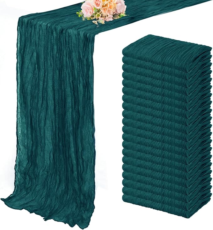 20 Pack Teal 10FT Cheesecloth Table Runner Rustic Gauze Cheese Cloth Table Runner for Wedding Bridal Baby Shower Table Decorations Boho Fabric Sheer Birthday Party Table Decor 20 x 120 Inch Long-CasaMuseHome