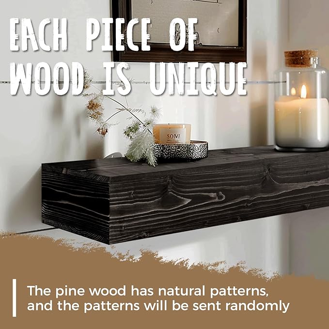 60x8x5 Fireplace Mantel - Handcrafted Hollow Rustic Solid Wood Wall Mounted Floating Shelf with Invisible Heavy Duty Wood Bracket (Weathered Black)-CasaMuseHome