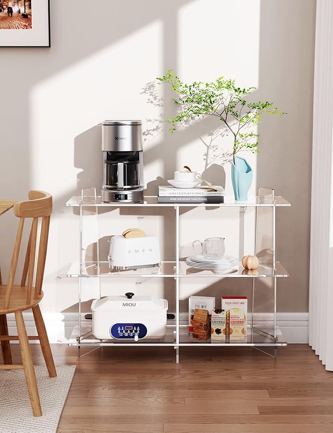 Acrylic Bookshelf, Small 3 Tier Open Bookcase for Small Spaces,Sofa Table, Hallway Entry Table for Home Living Room (Clear, 39.4'' x 11.8'' x 31.5'')-CasaMuseHome