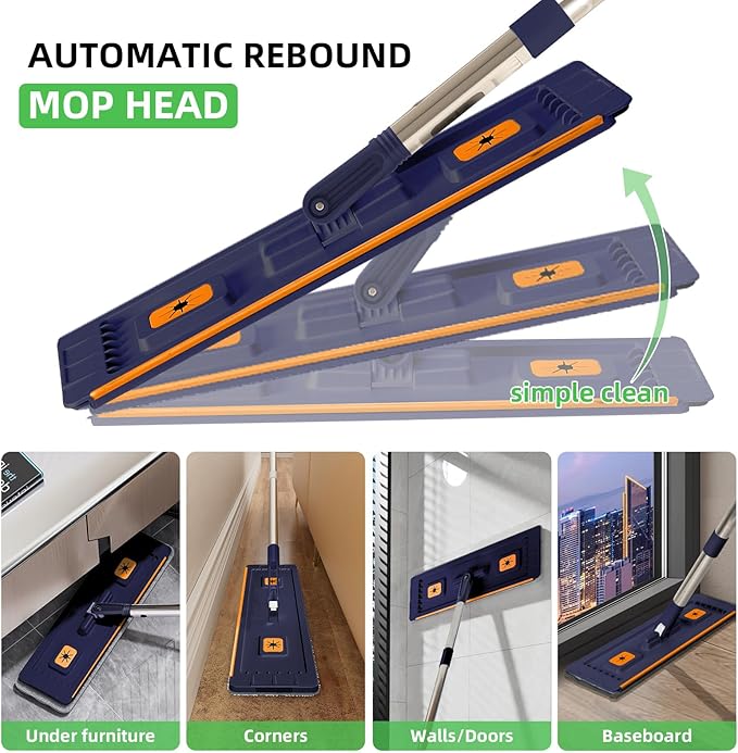 360° Mop and Bucket Set with Wringer – Microfiber Floor Mop System for Home Cleaning – Long Handle, Wash & Dry Dual Tank, Extra Absorbent Pads, Space-Saving Design for Hardwood, Tile & Laminate Floors-CasaMuseHome