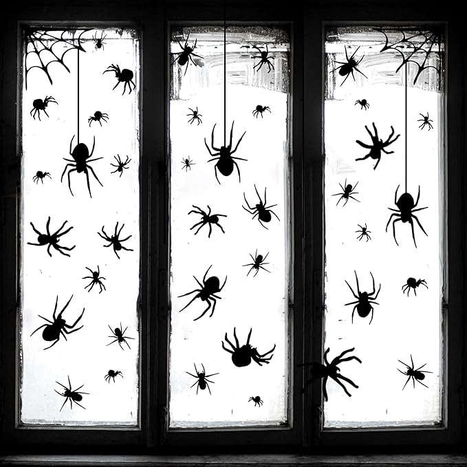 4 Sheets Spider Window Clings - Double-Sided Removable Glass Decals, Halloween Themed Window Stickers for Kids Party Decorations-CasaMuseHome