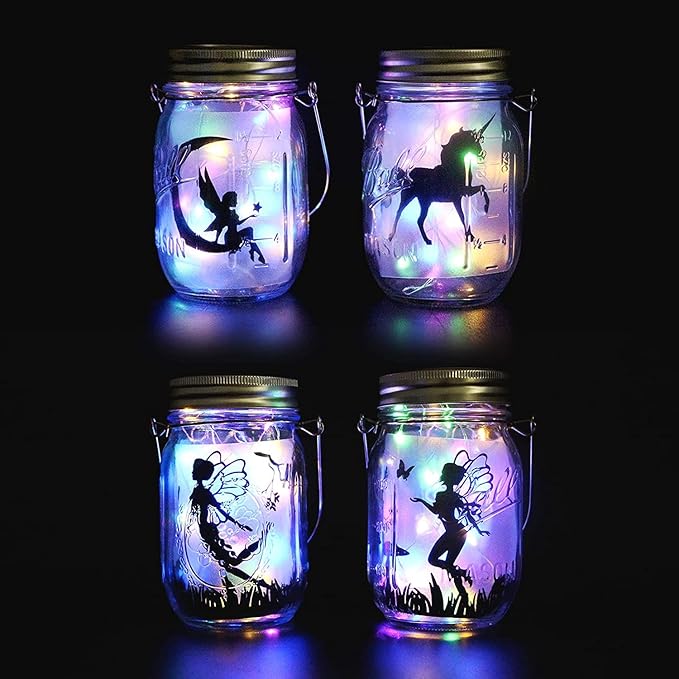 8 Pack Solar Outdoor Fairy Star Firefly Jar Lids Lights,Solar Fairy String Lids Lights（No Jars）,Waterproof Lantern Mason String Solar Lights with Hangers for Regular Mouth Jars-CasaMuseHome