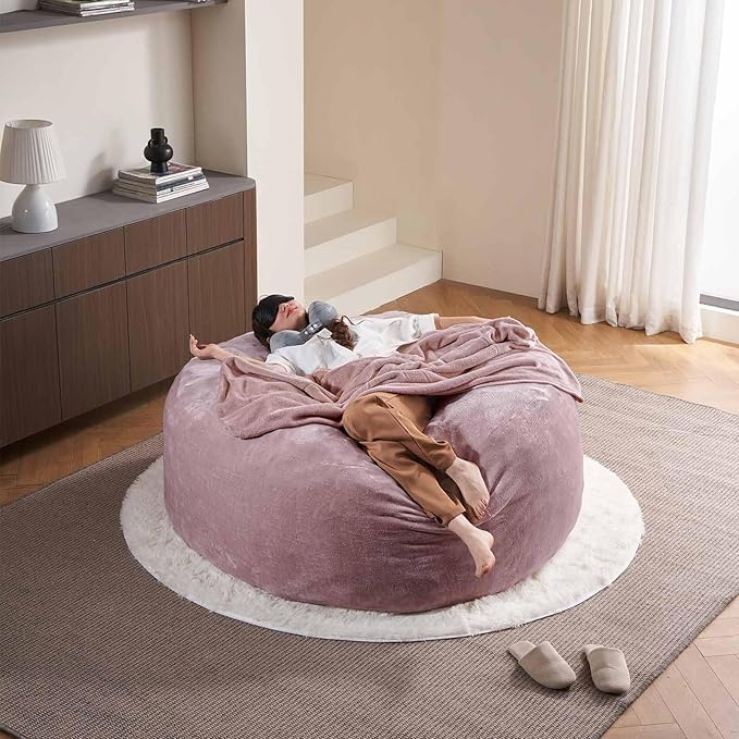 6FT,Oversized Bean Bag Chairs for Adults,Giant beanbag with Filler Included，Fluffy Memory Foam,Soft and Comfy Corduroy Fabric,Gaming Chairs Suitable for Living Room and Bedroom (Pink, 6 Foot)-CasaMuseHome