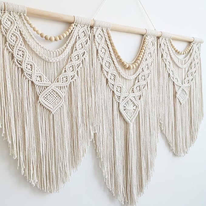 Achart Macrame Wall Hanging Large- Boho Wall Decor- large wall art- Wall Decor Living Room- Macrame Tapestry Boho Decor for Bedroom (Wooden Bead)-CasaMuseHome