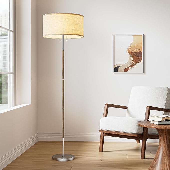 2-Light Floor Lamp, Mid Century Floor Lamp with Beige Lampshade, Standing Lamp Tall Lamp for Living Room Bedroom, 3 Color Temperatures 9W Bulb Include-CasaMuseHome