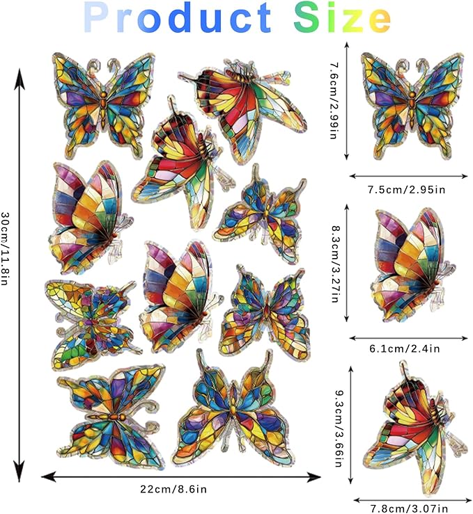 20pcs Window Decals for Bird Strikes, Anti Collision Window Clings, Rainbow Reflection Window Sticker, Butterfly Style Sun Catcher Stickers for Glass Windows-CasaMuseHome
